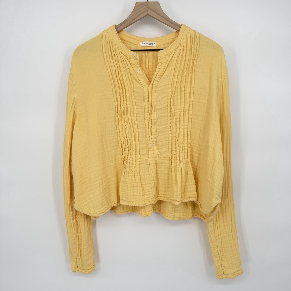 FP x CP Shades Sz M Butter Yellow Cropped Tunic Top 100% Cotton Gauze Blouse